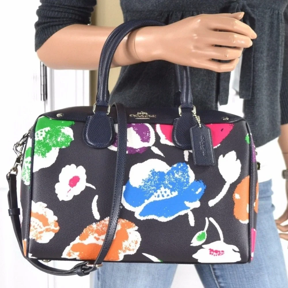 Coach Bennett Satchel Floral Print Navy Blue crossbody bag and handbag